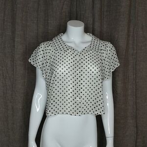 Ali & Kris Crop Flutter Sleeve Polka Dot Blouse L